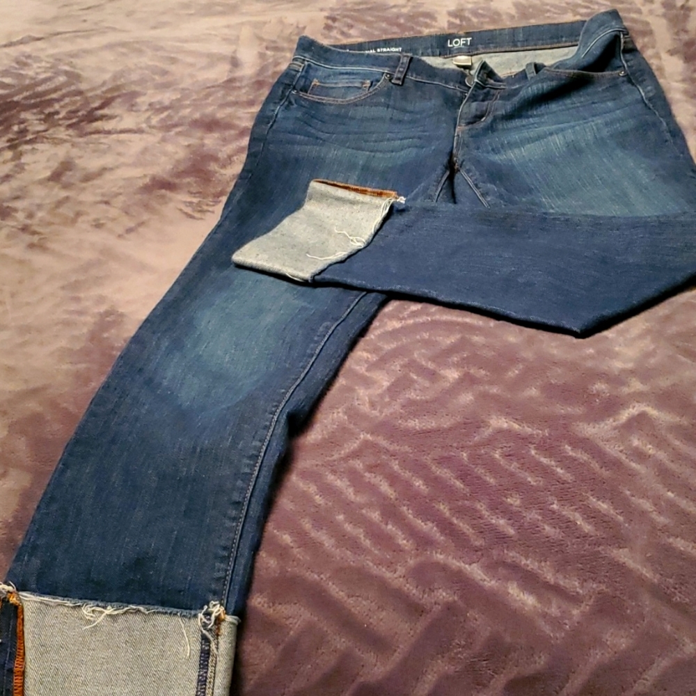 Womens jeans dark blue straight, cuffed Loft brand